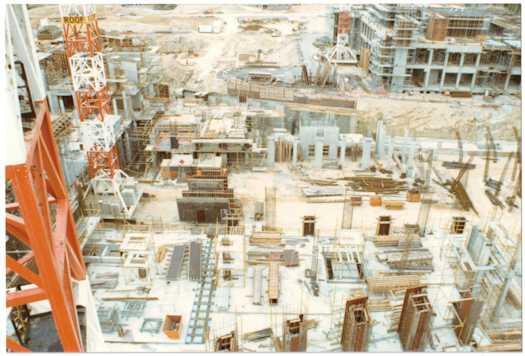 View from above of work on the foundations of Parliament House