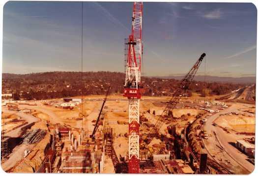 View from a crane south over Ministerial wing towards Red Hill.