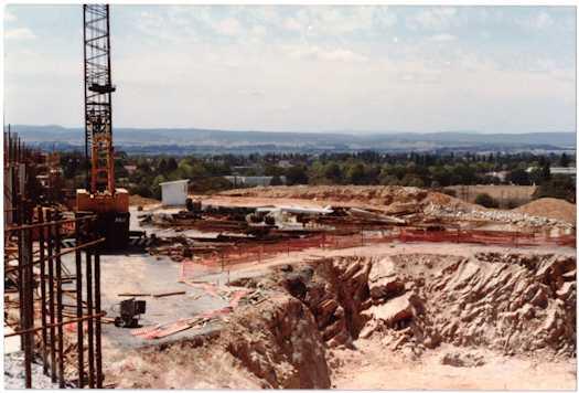 Ground level view of excavation of Capital Hill showing rock formation