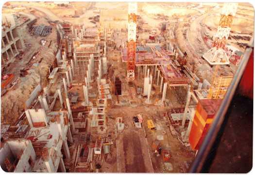 Close view from a crane of the foundations of the Ministerial wing.