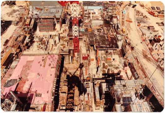 View from a crane of construction work on the Ministerial wing and Press Gallery.