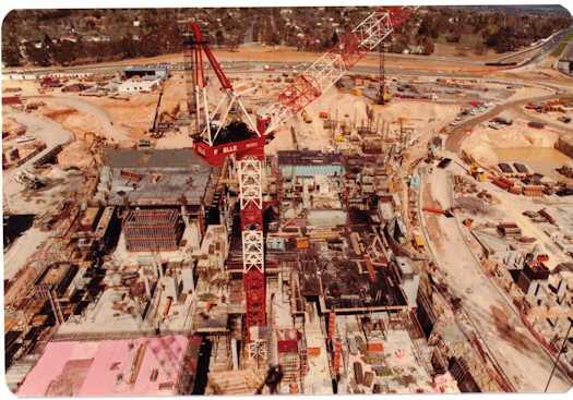 View from a crane of construction work on the Ministerial wing and Press Gallery. Slightly longer shot than photo 10191
