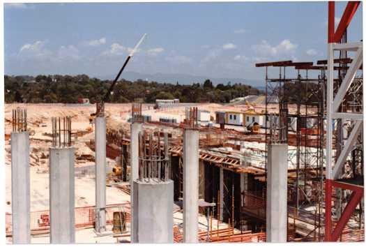 View of foundations near Ministerial wing to the south west and Senate buildings and Adelaide Avenue.