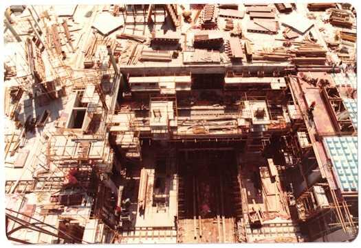 View from a crane of construction work directly below