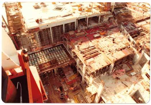 View from a crane of construction work directly below