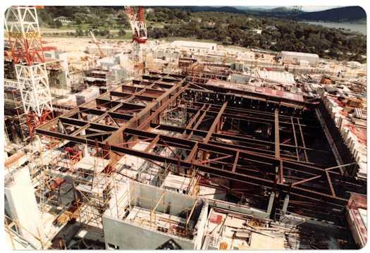 View across construction work on the Foyer towards Yarralumla.
