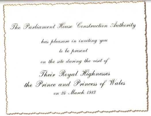 Invitation for Royal visit of Prince Charles and Princess Diana
