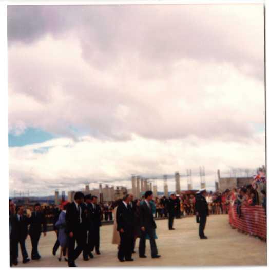 Prince Charles and visitors approaching the crowd in the Forecourt on 24 March 1983