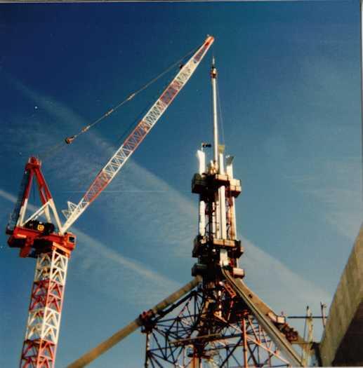 Crane next to the almost complete flag pole