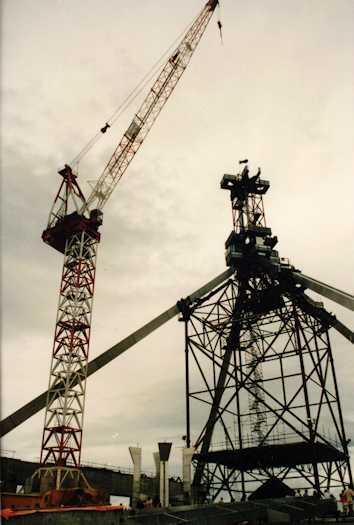 Crane working on the flag pole
