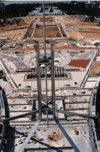 View from above of the flag pole looking north to Federation Mall