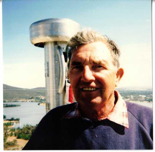 Alfred Chambers at the top of the flag pole. The upper elevator takes a single person the extra 24 metres to the top of the flag pole.