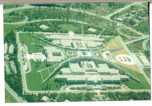 Aerial view of Parliament House, now completed, taken from the east