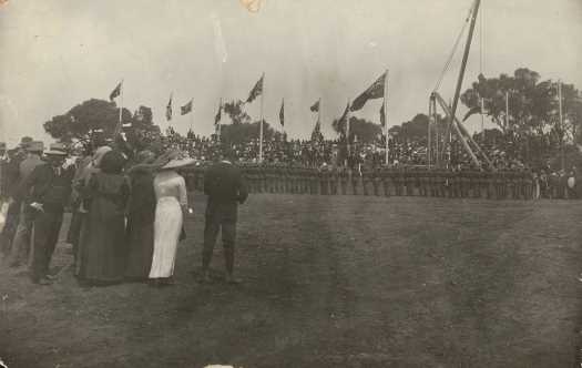 Shows the formal ceremony and crowd on 12 March 1913. Taken a little way from the 'action'.