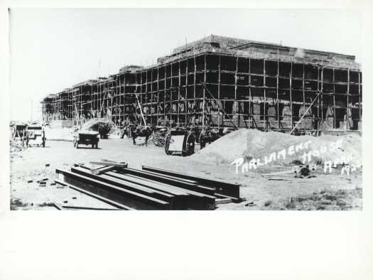 The building is still surrounded by scaffolding.