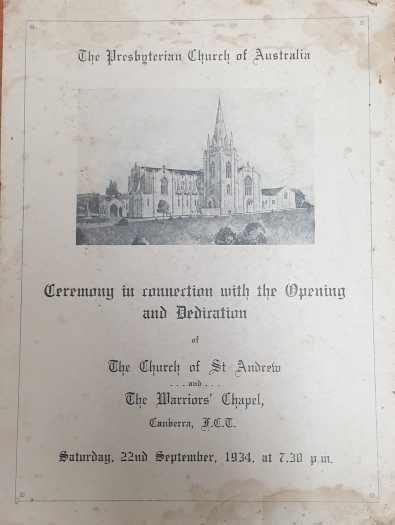 Full program of the opening on 22 September 1934 at 7.30pm. The ceremonial opening of the door was by the Governor-General The Right Honourable Sir Isaac A. Isaacs.
