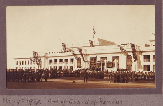 Part of the Guard of Honour in front of Parliament House for the opening on 9 May 1927