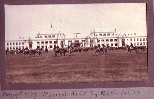 NSW Police on horseback performing in front of Parliament House on 9 May 1927