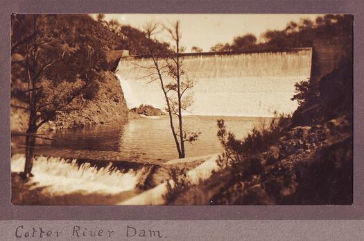 Water flowing over the Cotter Dam and the weir below the dam