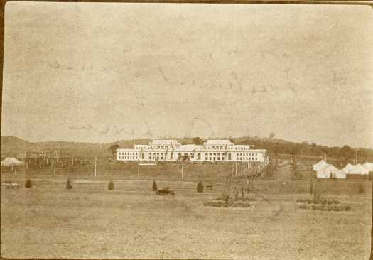 Taken from the north. Note tents at right and on the left East Block under construction.