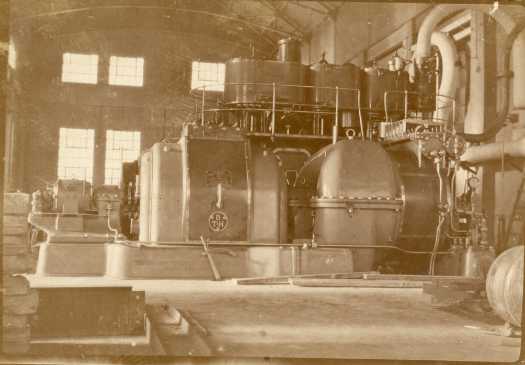 Inside the Power House showing generating equipment.