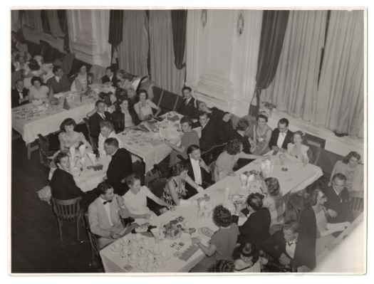 Photo taken from balcony looking down. Some names on reverse.